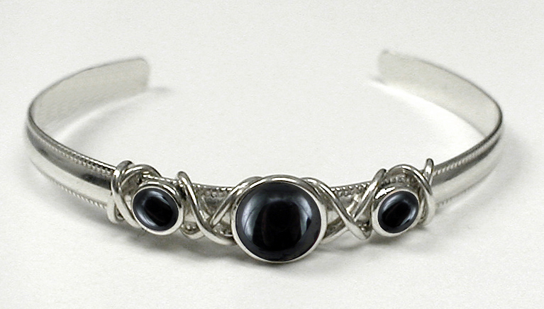 Sterling Silver Hand Made Cuff Bracelet With Hematite